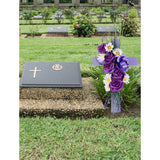 Cross For Cemetery Grave With Flowers: Outdoor Easter Grave Decorations For Cemetery - Purple Roses Artificial Flowers Memorial Wooden Cross For Gravesites