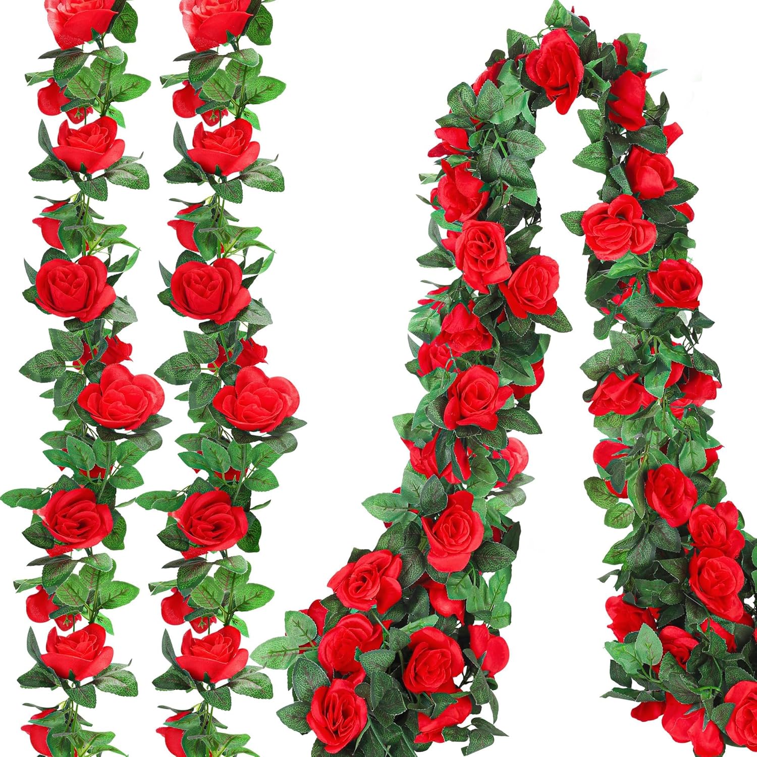 4 Pack 32 Ft Red Flower Garland Artificial Rose Vines Roses Fake Vine Flowers Plants Party Supplies For Holiday Wedding Garden Craft Art Decoration