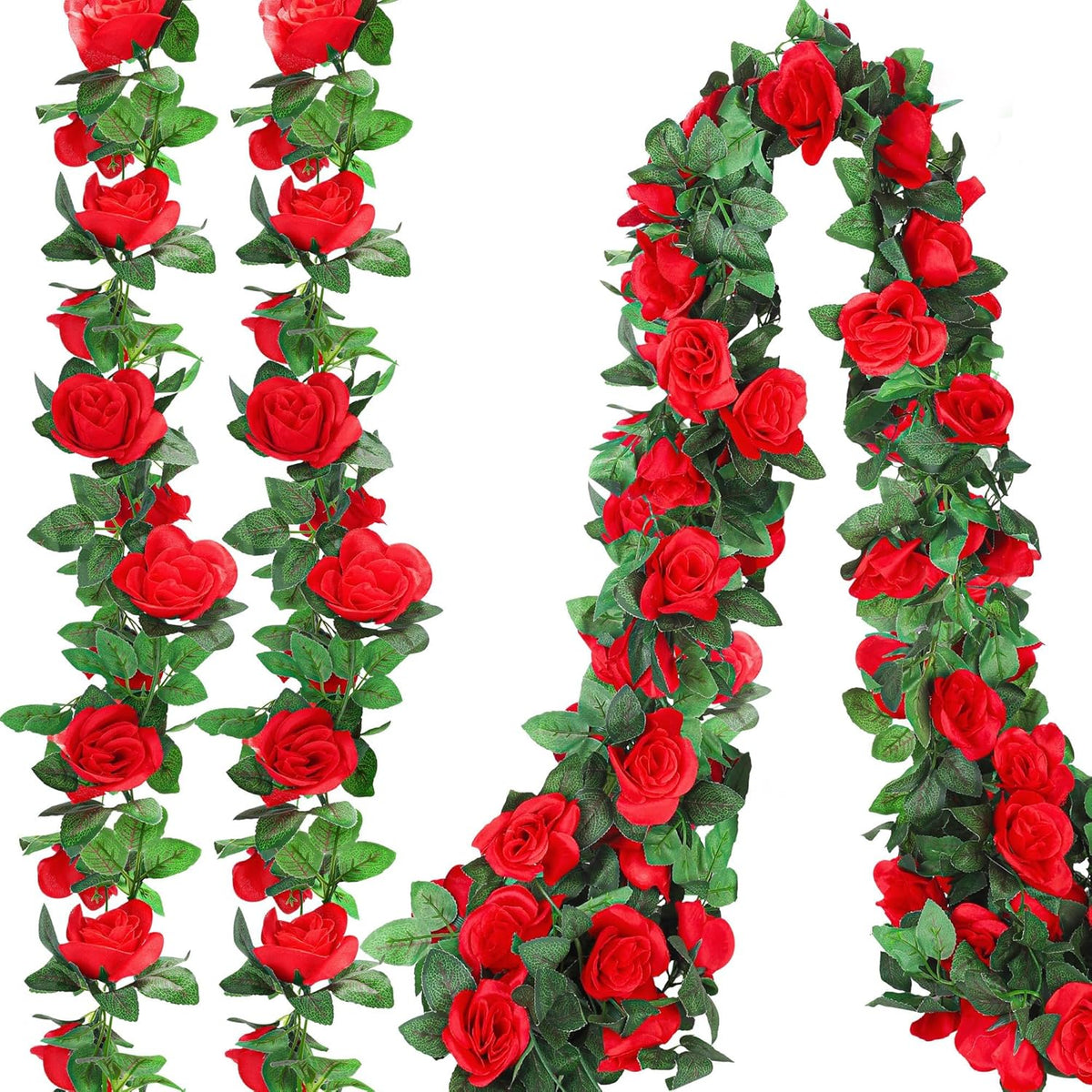 4 Pack 32 Ft Red Flower Garland Artificial Rose Vines Roses Fake Vine Flowers Plants Party Supplies For Holiday Wedding Garden Craft Art Decoration