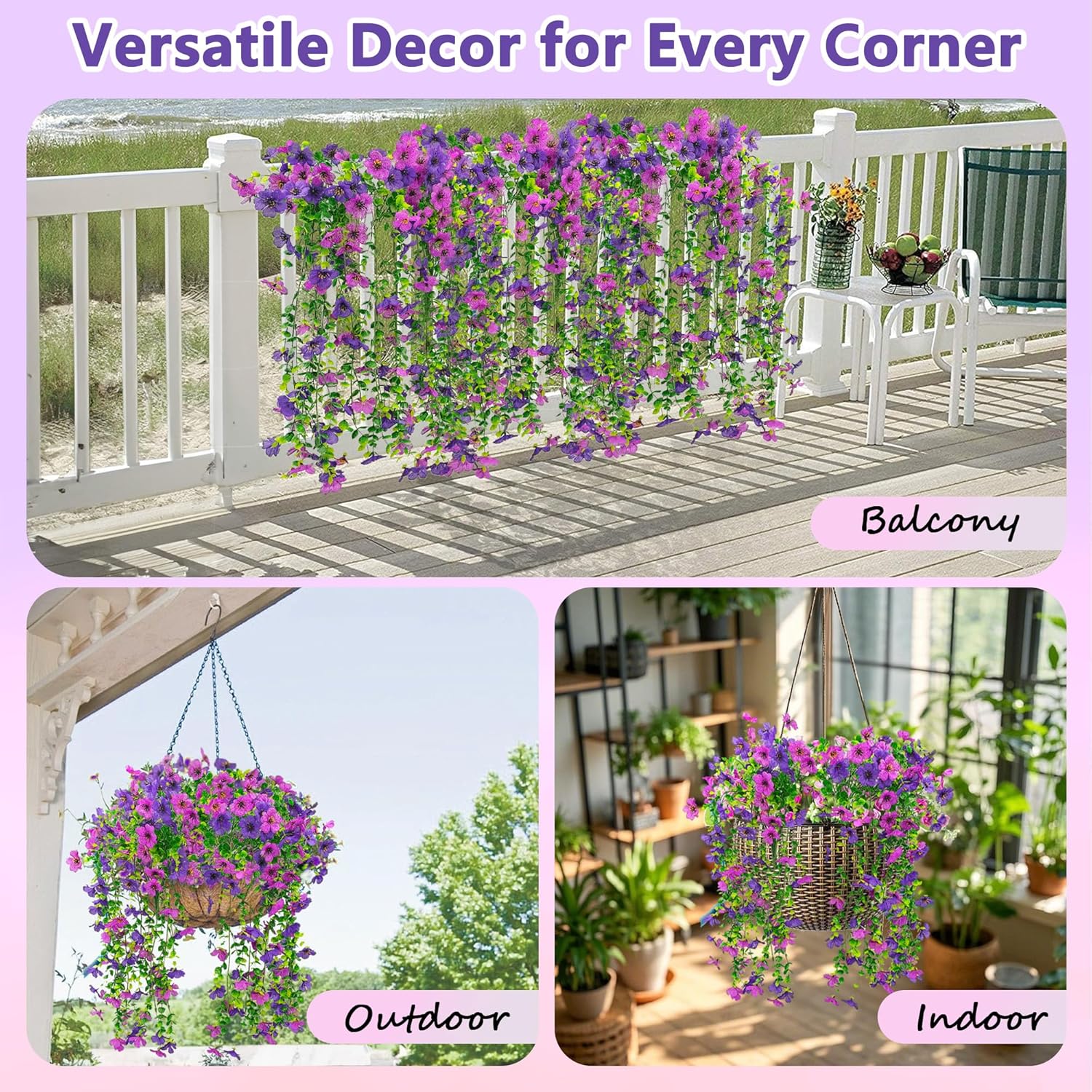 2 Pcs Uv Resistant Outdoor Artificial Flowers, Look Real Artificial Flowers For Outdoors Decor, Artificial Hanging Flowers For Outdoors (Darkpurple+Purple)