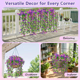 2 Pcs Uv Resistant Outdoor Artificial Flowers, Look Real Artificial Flowers For Outdoors Decor, Artificial Hanging Flowers For Outdoors (Darkpurple+Purple)