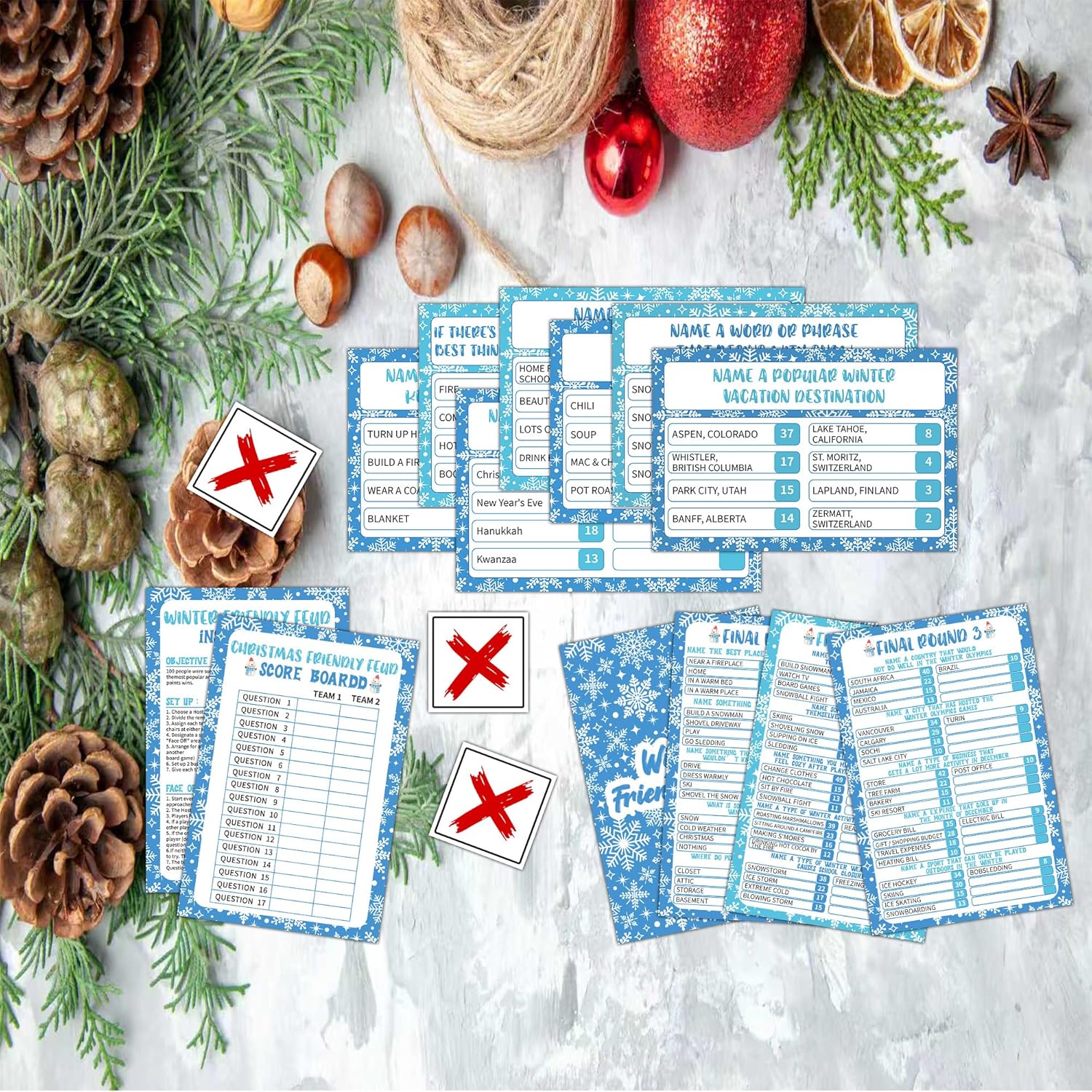 Christmas Feud Game For Family, Winter Holiday Party Adults Games, Friendly Feud Trivia Quiz For Game Night Large Group Party, Winter Wonderland Decorations, 05