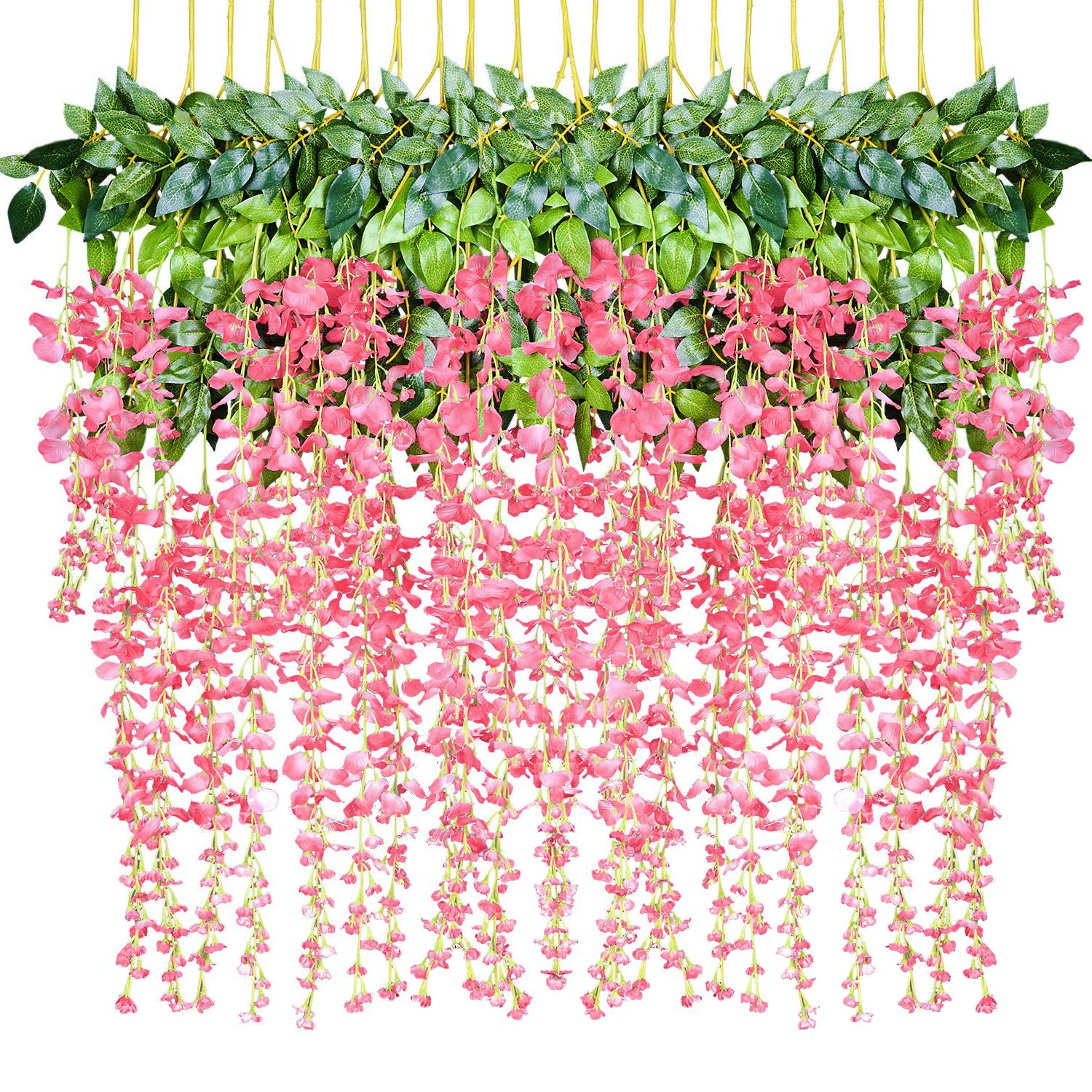 12 Pack 1 Piece 3.6 Feet Artificial Fake Wisteria Vine Ratta Hanging Garland Silk Flowers String Home Party Wedding Decor (Pink)