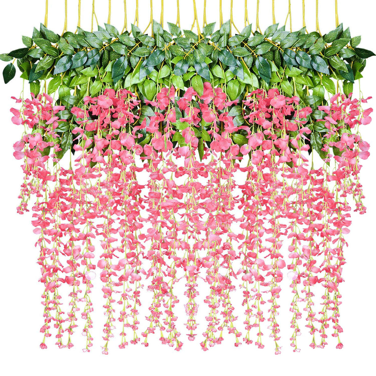 12 Pack 1 Piece 3.6 Feet Artificial Fake Wisteria Vine Ratta Hanging Garland Silk Flowers String Home Party Wedding Decor (Pink)
