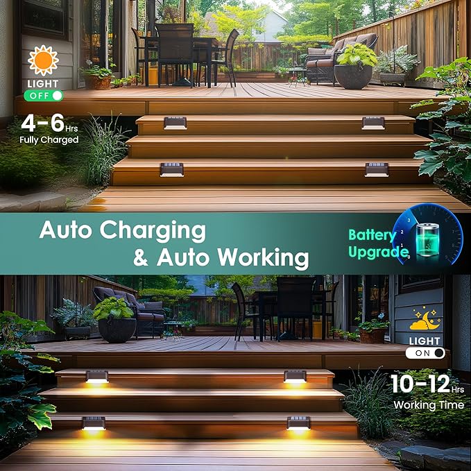 8 Pack Solar Fence Step Lights Waterproof Warm White LED Deck Railing Patio Lights