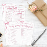 5"X 7" Baby Shower Games Kit, 30 Pcs Pink Bow Baby Song & Family Feud Two-In-One Game Cards With Answer Card, For Parents-To-Be, Baby Announcement, Gender Reveal, Party Favor & Decorations - F05