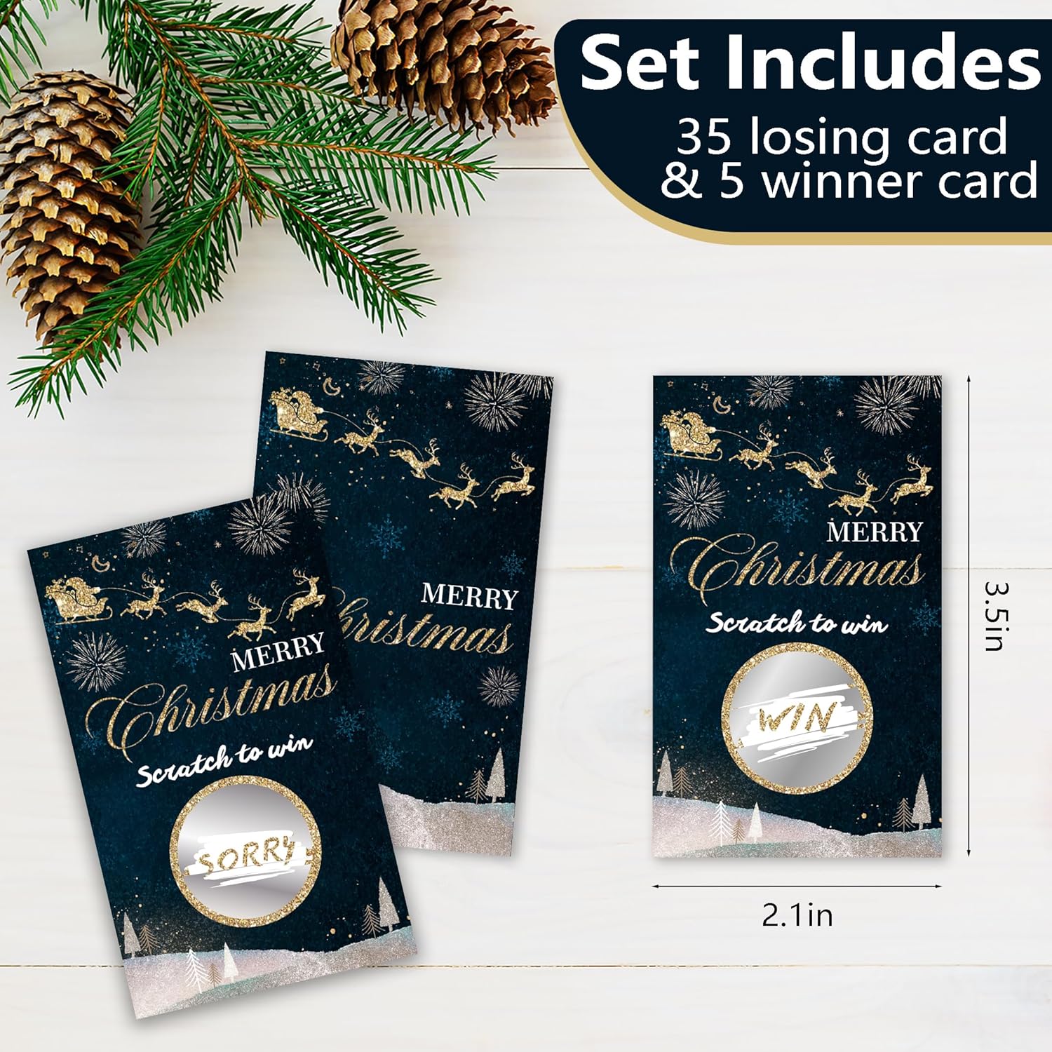 3.5"X2.1" Merry Christmas Scratch Cards - Christmas Eve Scratch To Win Game Cards - 40 Xmas Lottery Game For Xmas Parties,Family Gatherings,Increase The Game Atmosphere Prizes Activity - A02