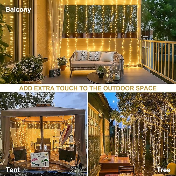 300 LED Curtain Lights Plug In Warm White Fairy String Lights with Remote for Bedroom Wedding Party Backdrop Decor
