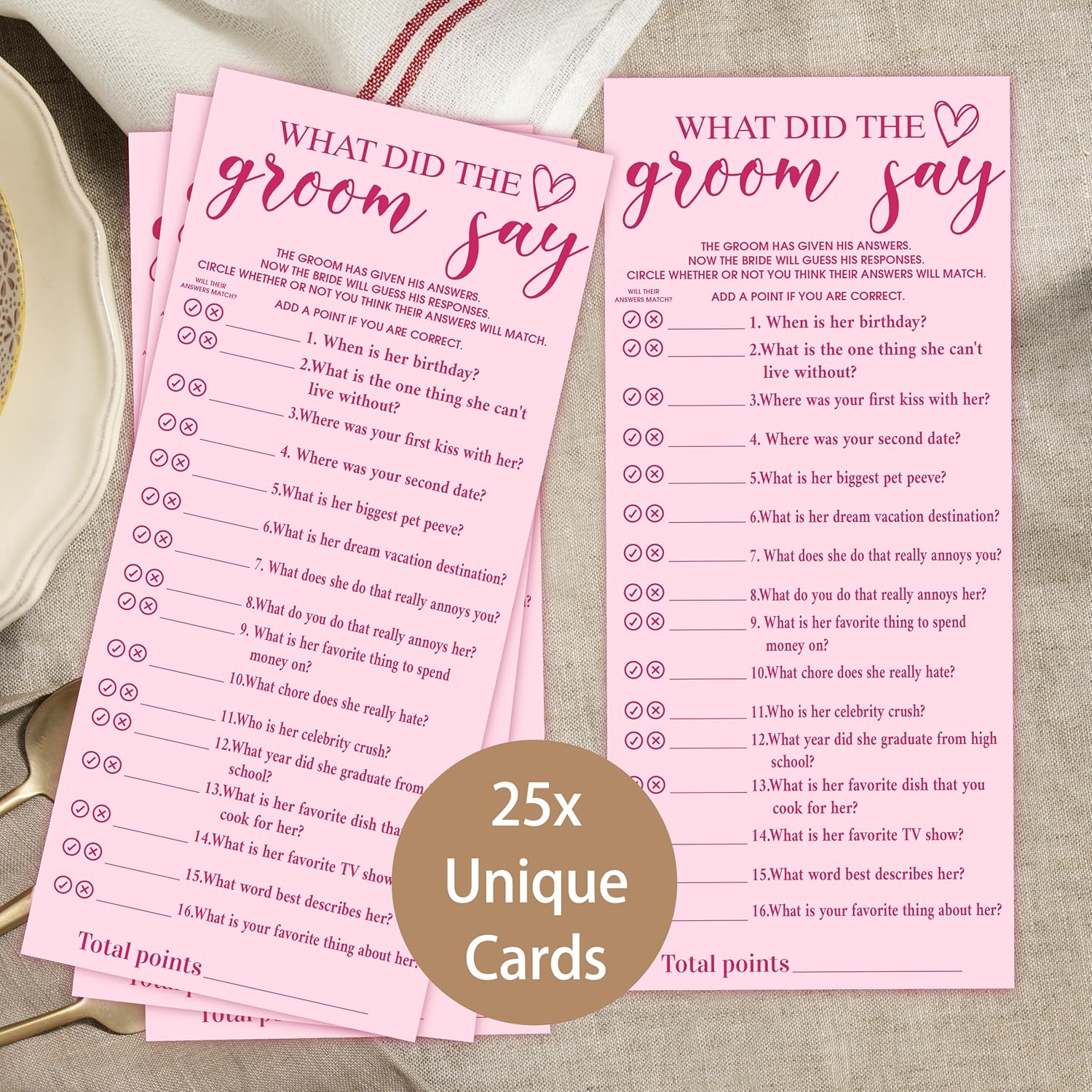 Pink Wedding Shower Games Cards, What Did The Groom Say, 4X9 Inch Bridal Shower Games For 25 Guests, Bride Wedding Receptio Supplies, Bridal Party Supplies Decoration-A07