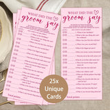 Pink Wedding Shower Games Cards, What Did The Groom Say, 4X9 Inch Bridal Shower Games For 25 Guests, Bride Wedding Receptio Supplies, Bridal Party Supplies Decoration-A07