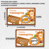 Happy Thanksgiving Scratch Off Game Cards - 50 Pack- Find The Pumpkin Pie To Win - Turkey& Pumpkin Thanksgiving Party Game For Adults Family Fun Dinner Activities - A01