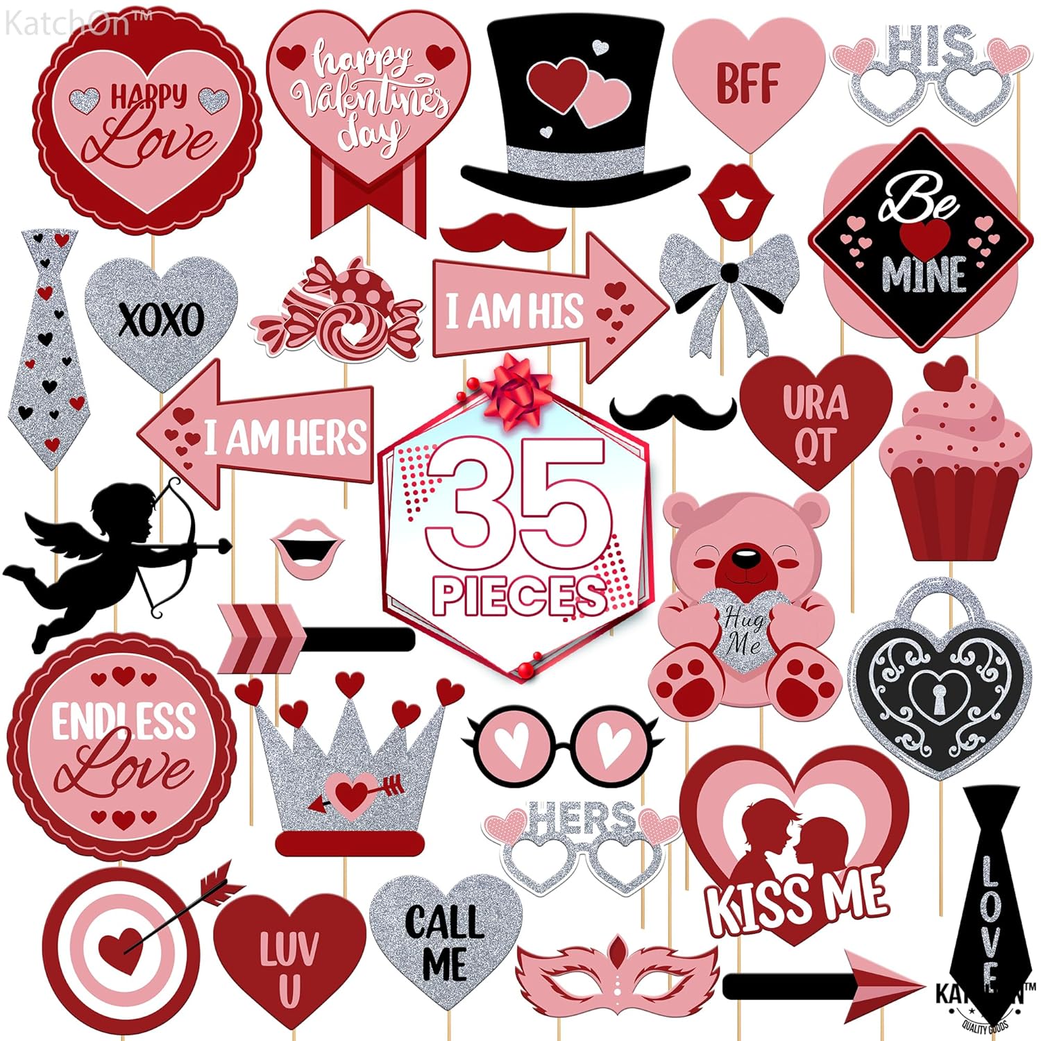 , Red Valentines Photo Props - Pack Of 35 | Red Valentines Day Photo Props For Valentines Decorations | Valentines Day Props For Photography | Valentine Props For Valentines Day Decorations