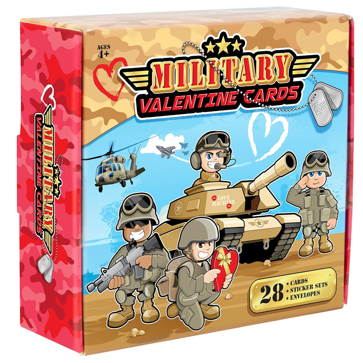 Kangaroo 28 Pack Military Bulk Valentines Day Cards For Kids School Classroom - Includes Envelopes & Stickers, Military Themed Valentines For Class Exchange Card, Valentine Party Favors Gifts For Kids
