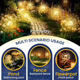 4 Pack Solar Garden Lights 120 LED Warm White Fairy Firework Lights for Yard Pathway Patio Outdoor Decor