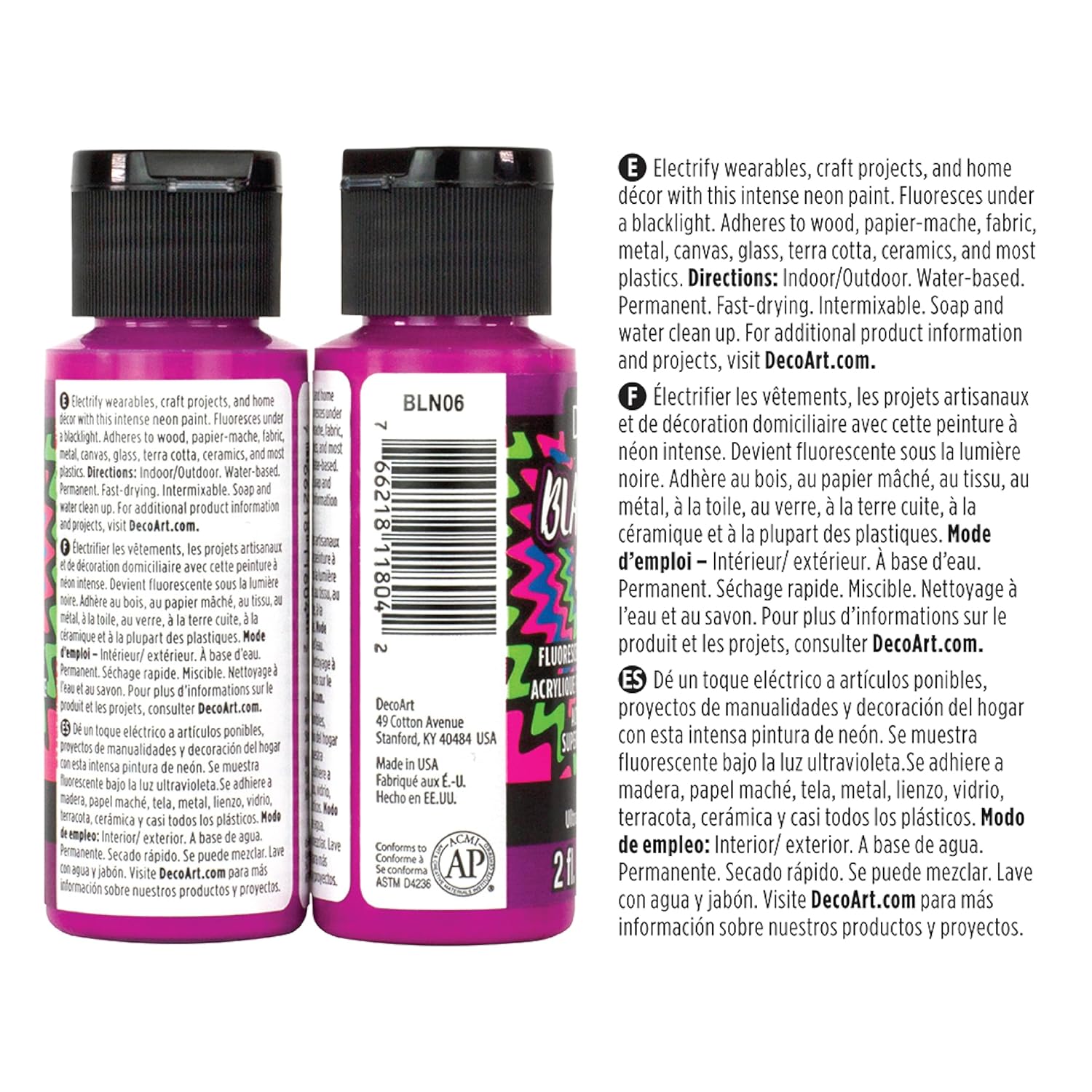 DecoArt Americana Black Light Neon Acrylic Paint Pack 6/Pkg