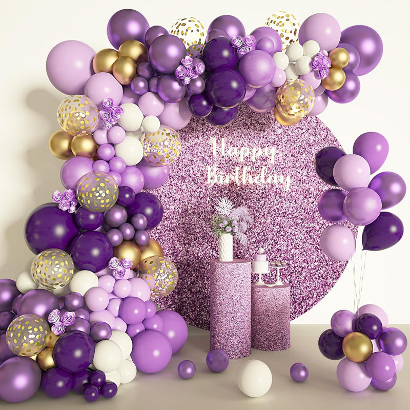 150Pcs Purple Balloons Garland Arch Kit, Light Pastel Purple Gold Whit