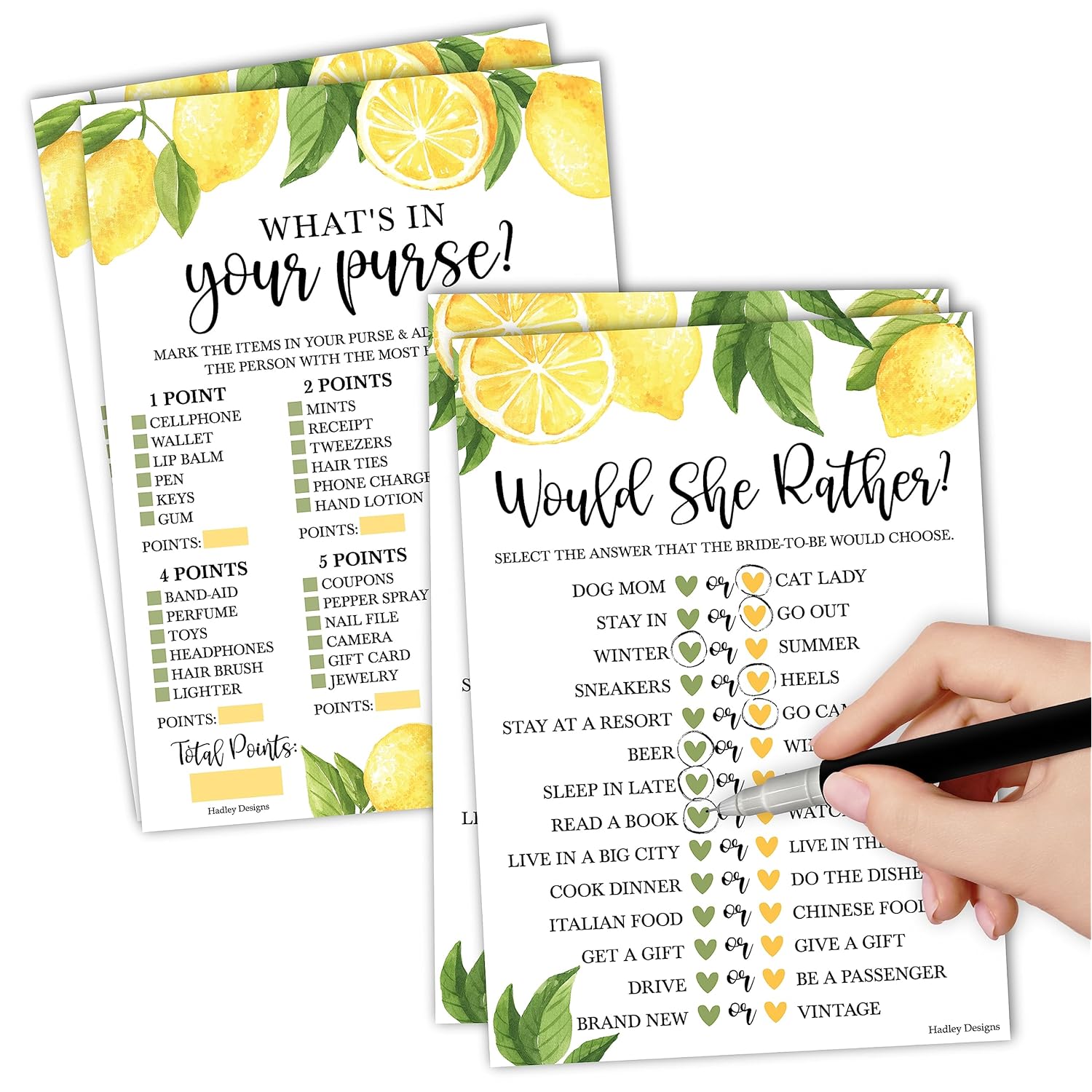 20 Lemon Bridal Shower Games-Couples Wedding Shower Games, Would She Rather Game Set, What'S In Your Purse Game