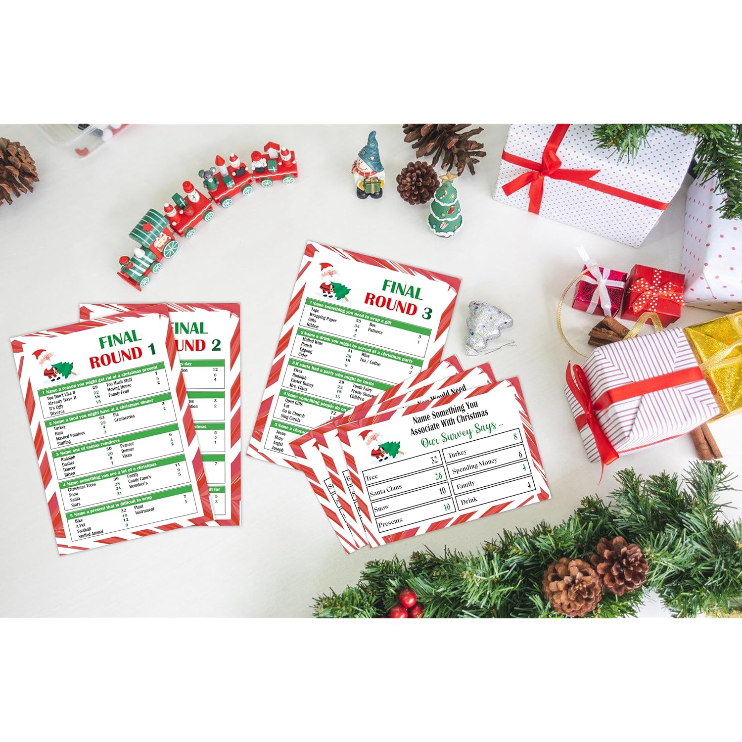 Christmas Friendly Feud Game, Friendly Feud Quiz, Baby Shower Game Cards For Adults, Family Activity, Feud Trivia Quiz, Games For Winter Party Supplies-Lp7