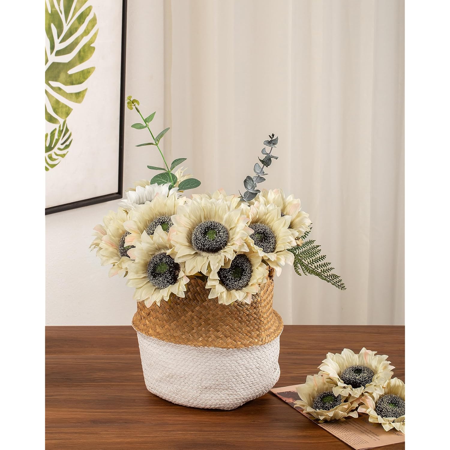 12Pcs Artificial Sunflowers With Long Stems 5.5" Silk Sunflowers Bulk For Wedding Home Garden Outdoor Party Decoration(Beige)