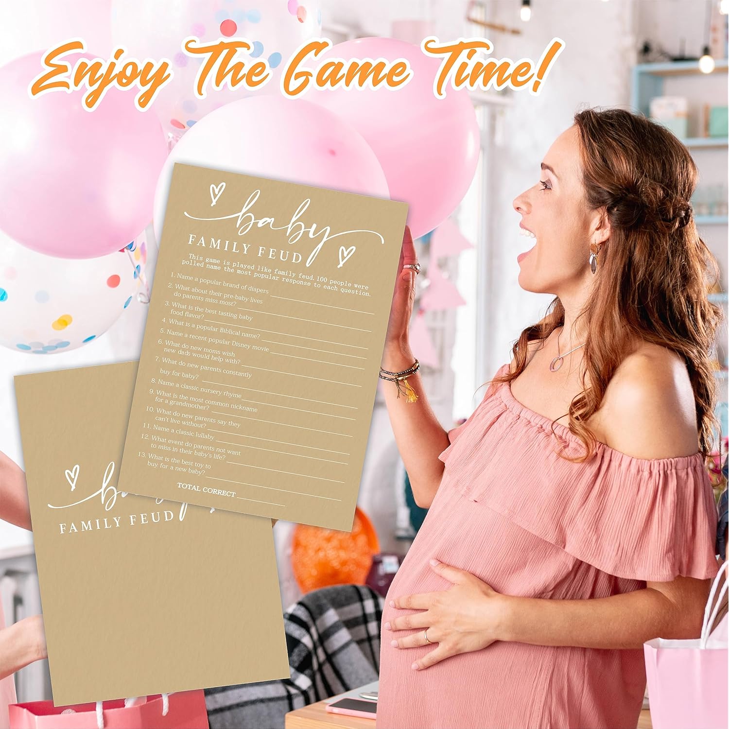 Family Feud Game Kit For Baby Shower - Minimalism Brown - 30 Fill In Game Cards & 1 Answer Card For Baby Shower, Funny Gender Reveal Party Favor, Activity & Supplies - D05