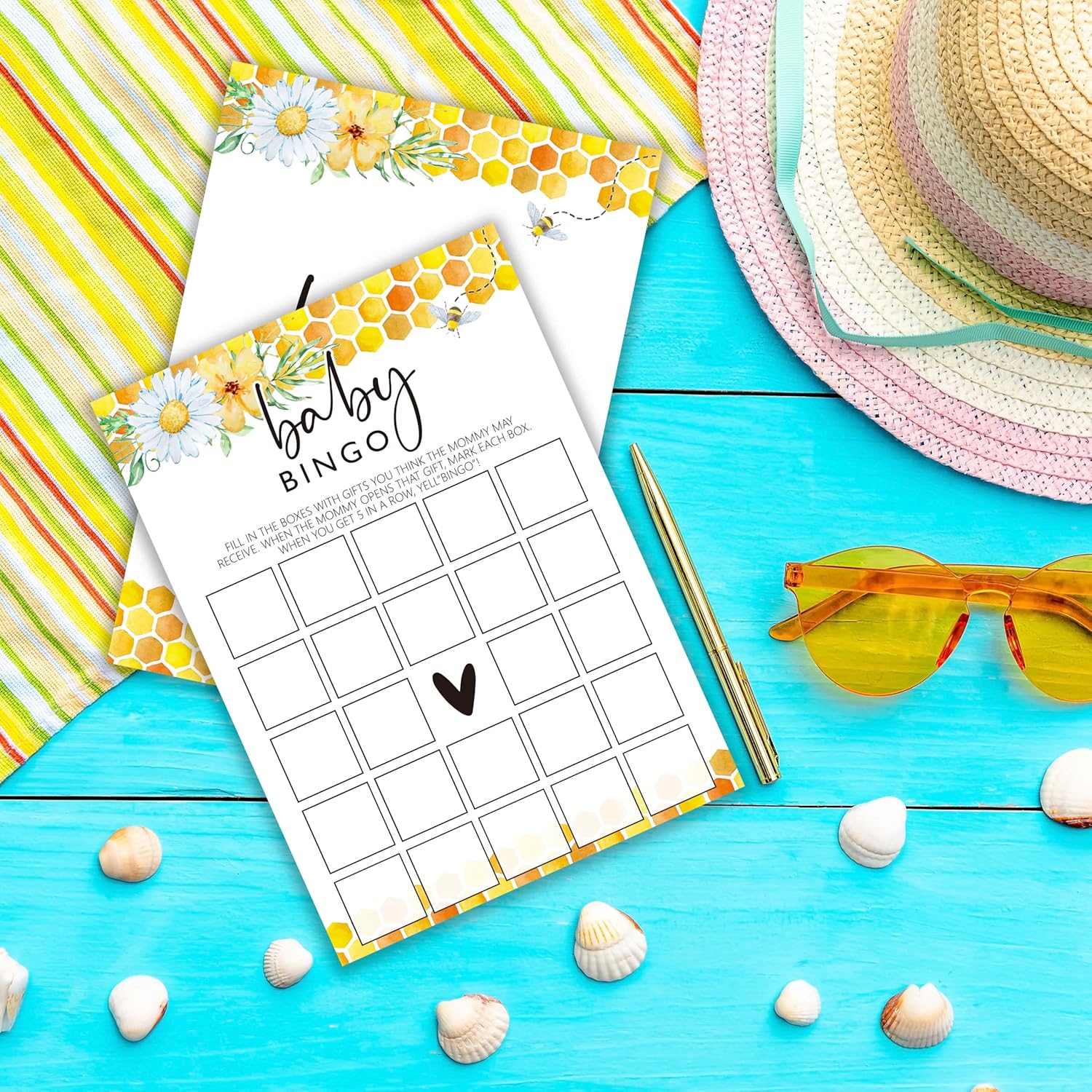 Honey Bee Gender Neutral Games, Summer Daisy Bumble Bee Bingo Game For Party Supplies & Favor, 5X7 In & Set Of 25-A03