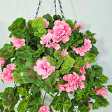 2 Set Artificial Flowers Hanging Baskets For Outdoor Indoor Spring Decoration,15" X 30" X15", Fake Silk Pink Geraniums In 9" Baskets Arrangements For Patio, Balcony, Yard Decor