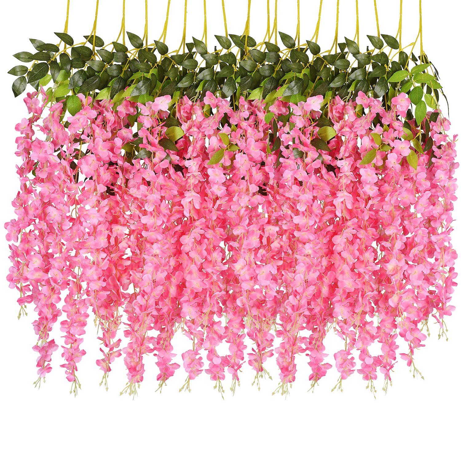 6 Pack Artificial Fake Wisteria Vine Ratta Hanging Garland Silk Flowers String Party Home Wedding Decor, 3.75 Feet/Piece,Pink