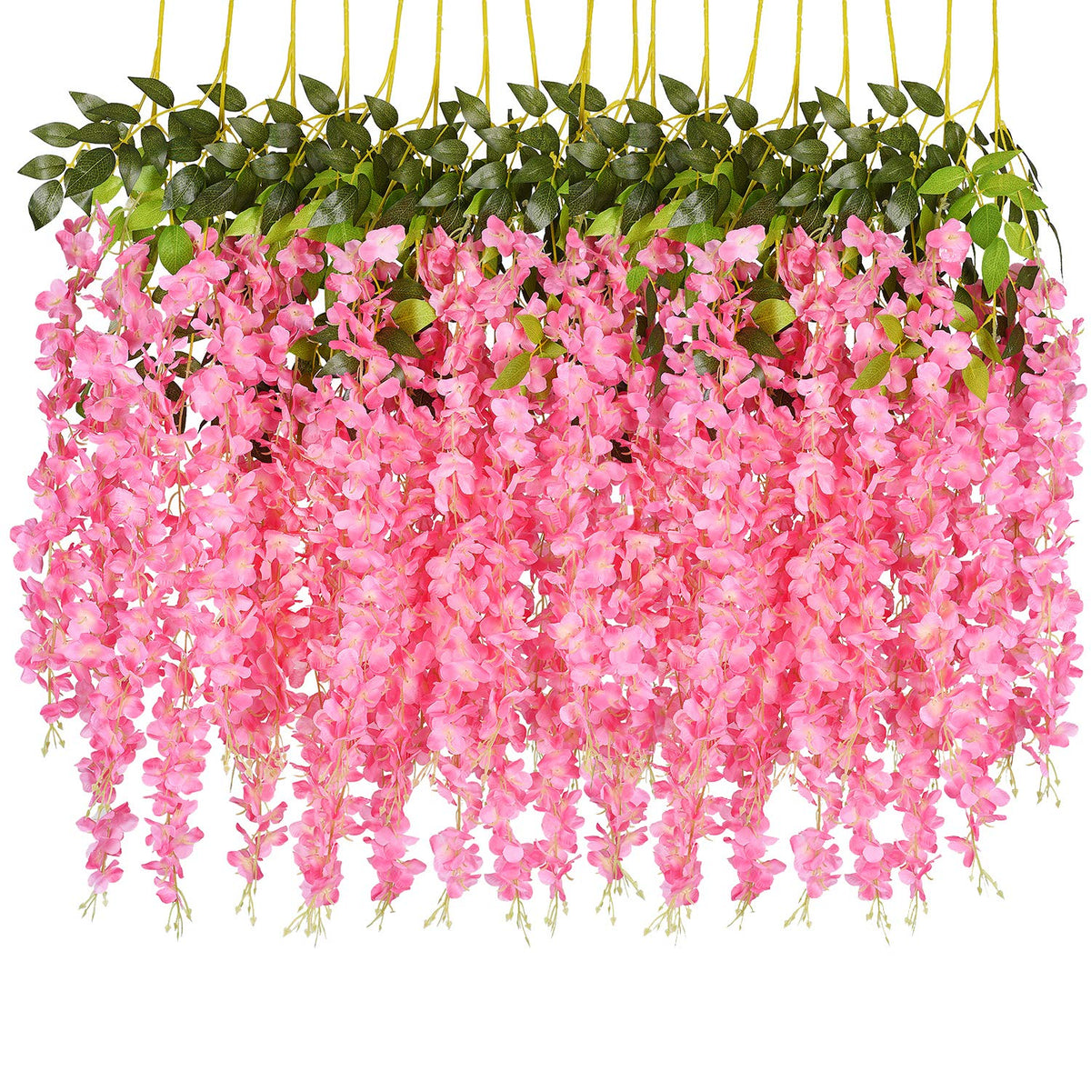 6 Pack Artificial Fake Wisteria Vine Ratta Hanging Garland Silk Flowers String Party Home Wedding Decor, 3.75 Feet/Piece,Pink