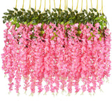 6 Pack Artificial Fake Wisteria Vine Ratta Hanging Garland Silk Flowers String Party Home Wedding Decor, 3.75 Feet/Piece,Pink