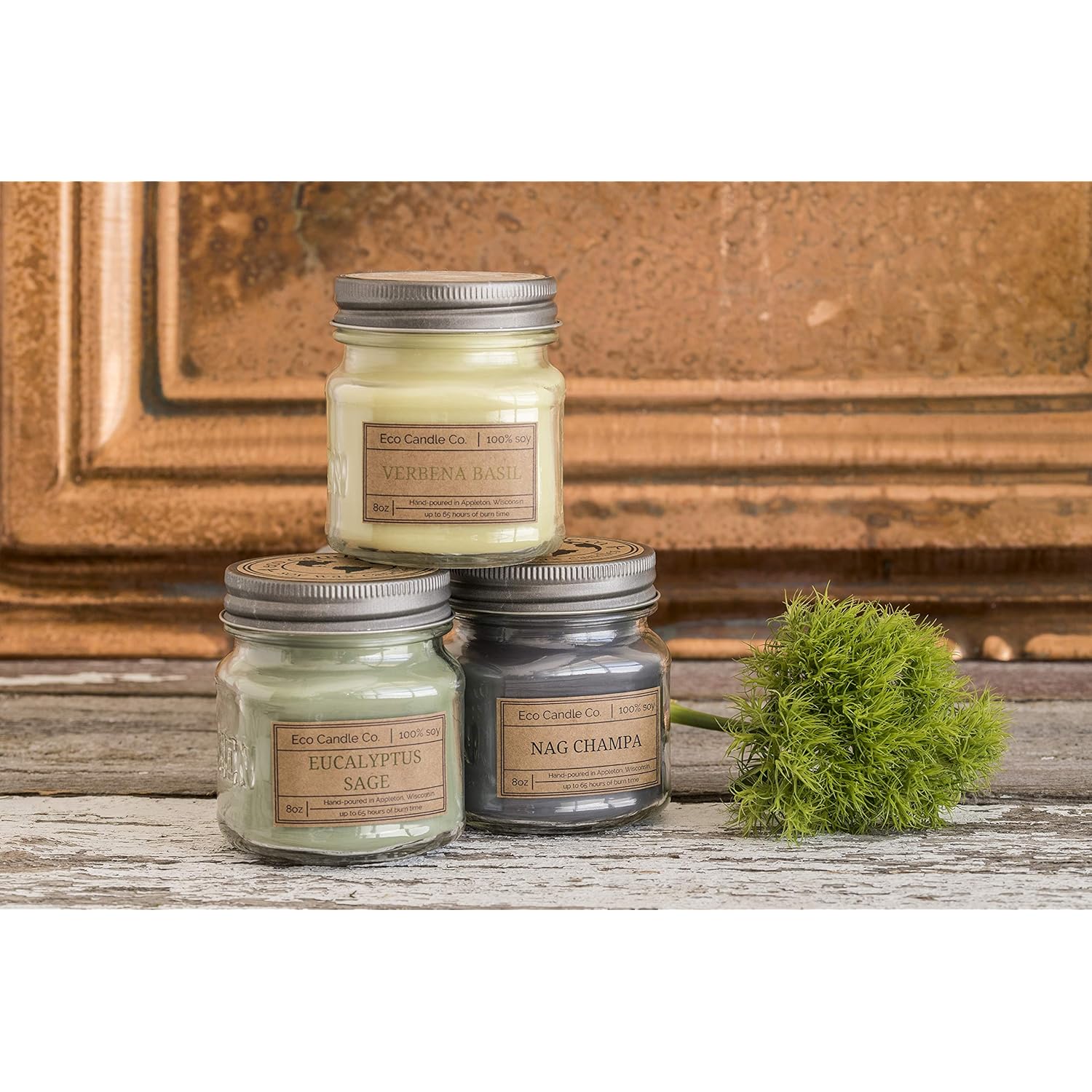 Mason Jar Candle, Beach Bum, 8 Oz. - Scents Of Tropical Coconut, Warm Kola Nut And Fresh Island Fruits - 100% Soy Wax, No Lead, Kraft Label & Antiqued Pewter Lid, Hand Made
