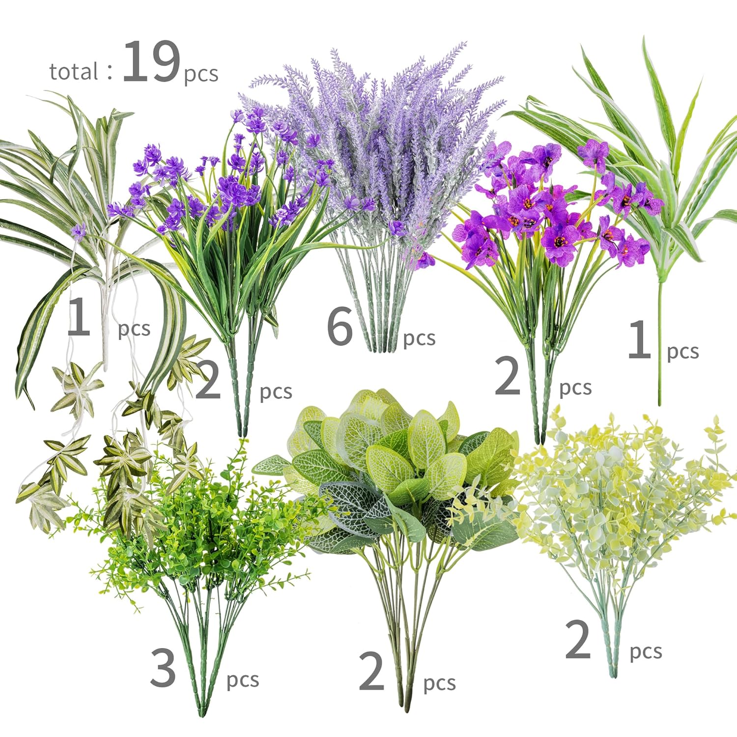 19 Bunches Fake Plants Outdoor, Fake Bushes Uv Resistant Artificial Lavender Flowers Greenery Shrubs Faux Greenery For Outdoor Garden Patio Front Porch Yard Decor