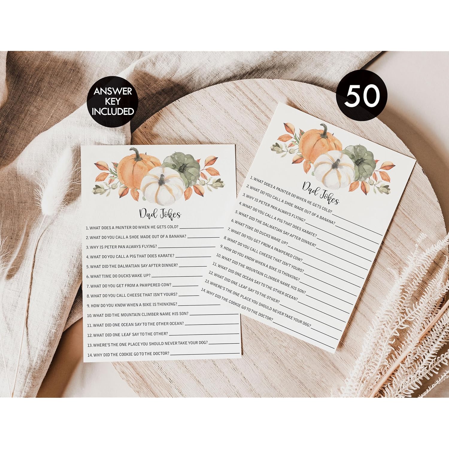 50 Pumpkin Dad Jokes Game (50-Cards) Fun Baby Shower Game Activity, Gender Neutral Boy Or Girl, Co-Ed, Autumn, Fall