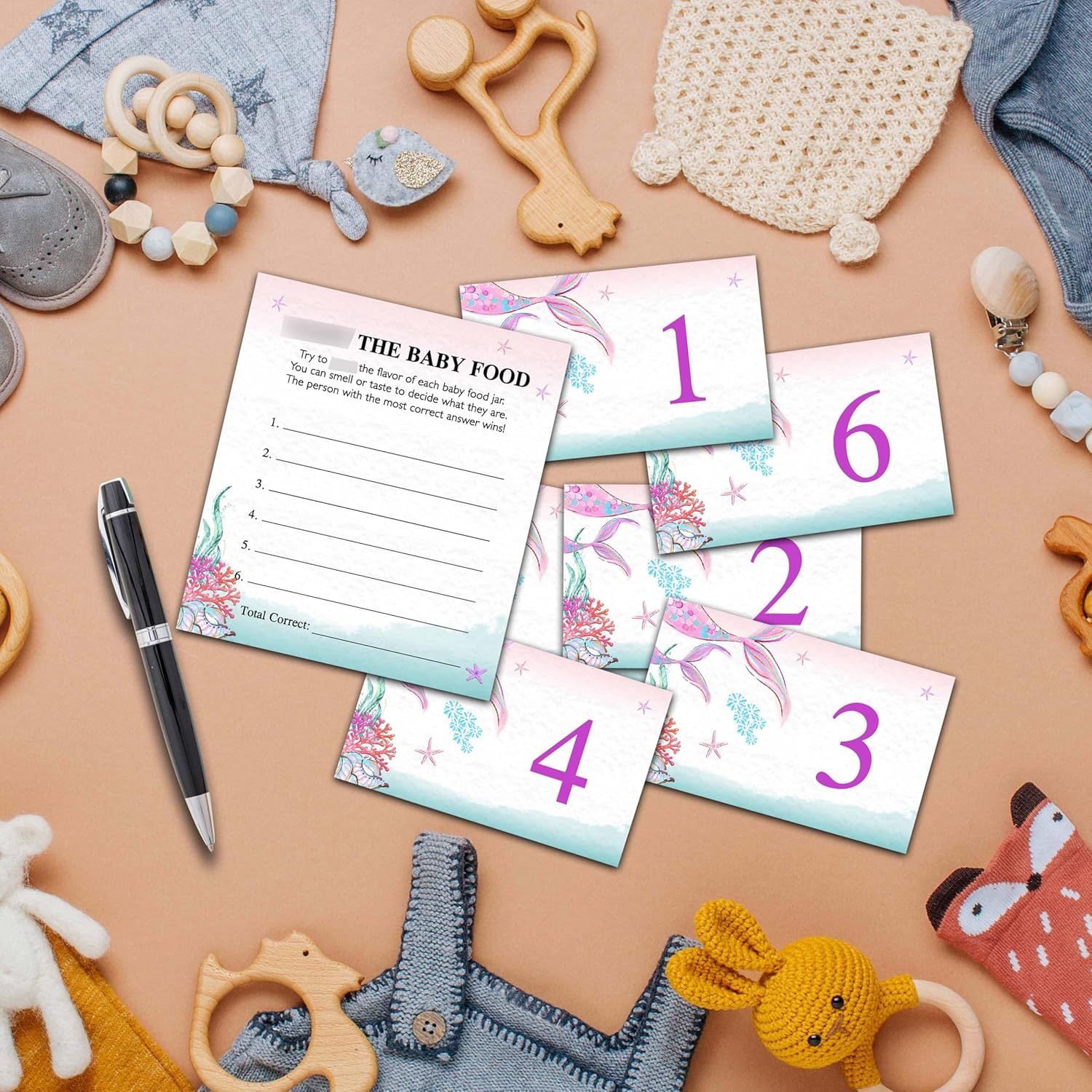 Find The Baby Food Party Games, Mermaid Baby Shower Game Set (1 Standing Sign + 20 Answer Cards + 6 Number Cards), Under The Sea Name The Food Game, Party Favors Decorations(08)