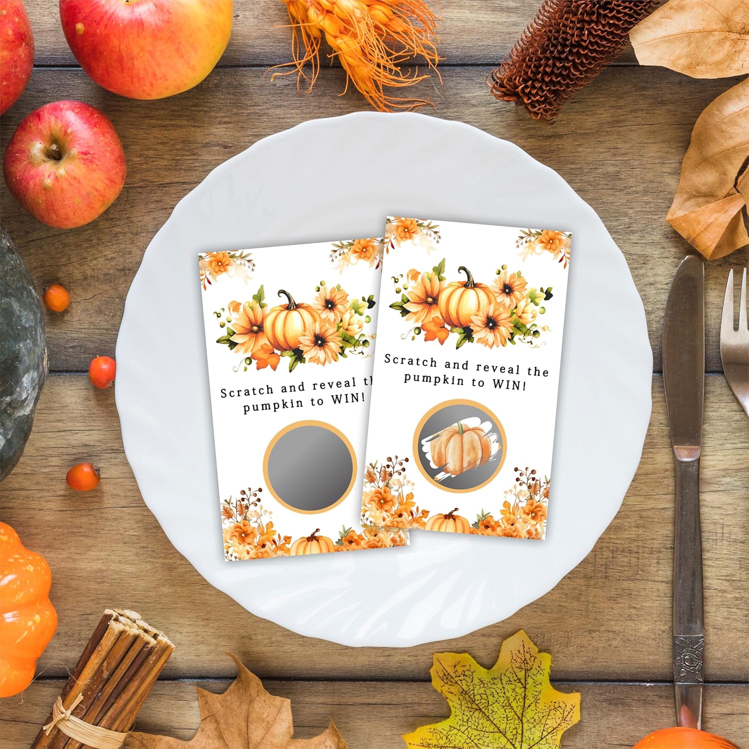3.5"X2.1" Pumpkin Theme Scratch Cards - 40 Cards Halloween Decorations & Fall Harvest Game Cards - Rustic Wedding Showers, Halloween Parties, Fall Bridal Showers & Prize Drawings - A01