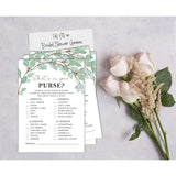 50-Pack Greenery Whats In Your Purse Bridal Shower Game Wedding Shower Bachelorette Party Bulk Activity Game Cards