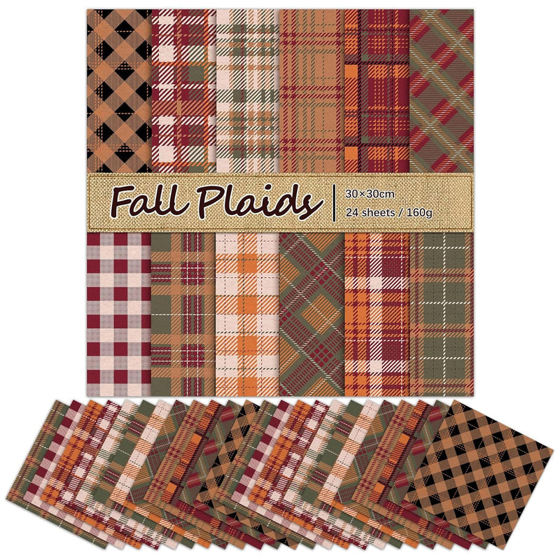 24 Pcs Fall Plaid Pattern Paper Autumn Themed Scrapbook Paper Double Sided Col