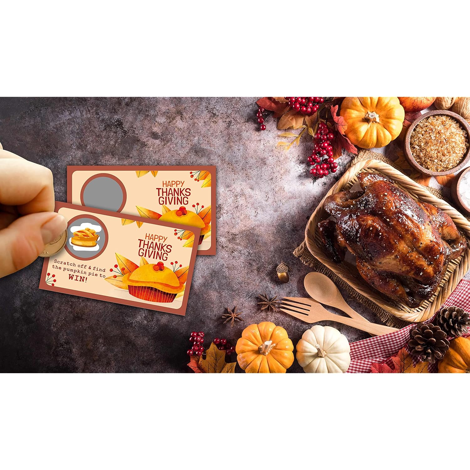 Happy Thanksgiving Scratch Off Game Cards, Pumpkin Lottery Raffle Tickets, Fall Festival Party Activities & Decorations, Autumn Harvest Games Ideas (50 Pack)-02