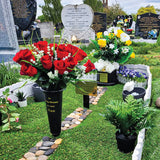16" Artificial Silk Red Rose Bush With Gyp & Foliage 24 Flower Heads- Wedding Grave Home Decoration (1, Red With Gyp)