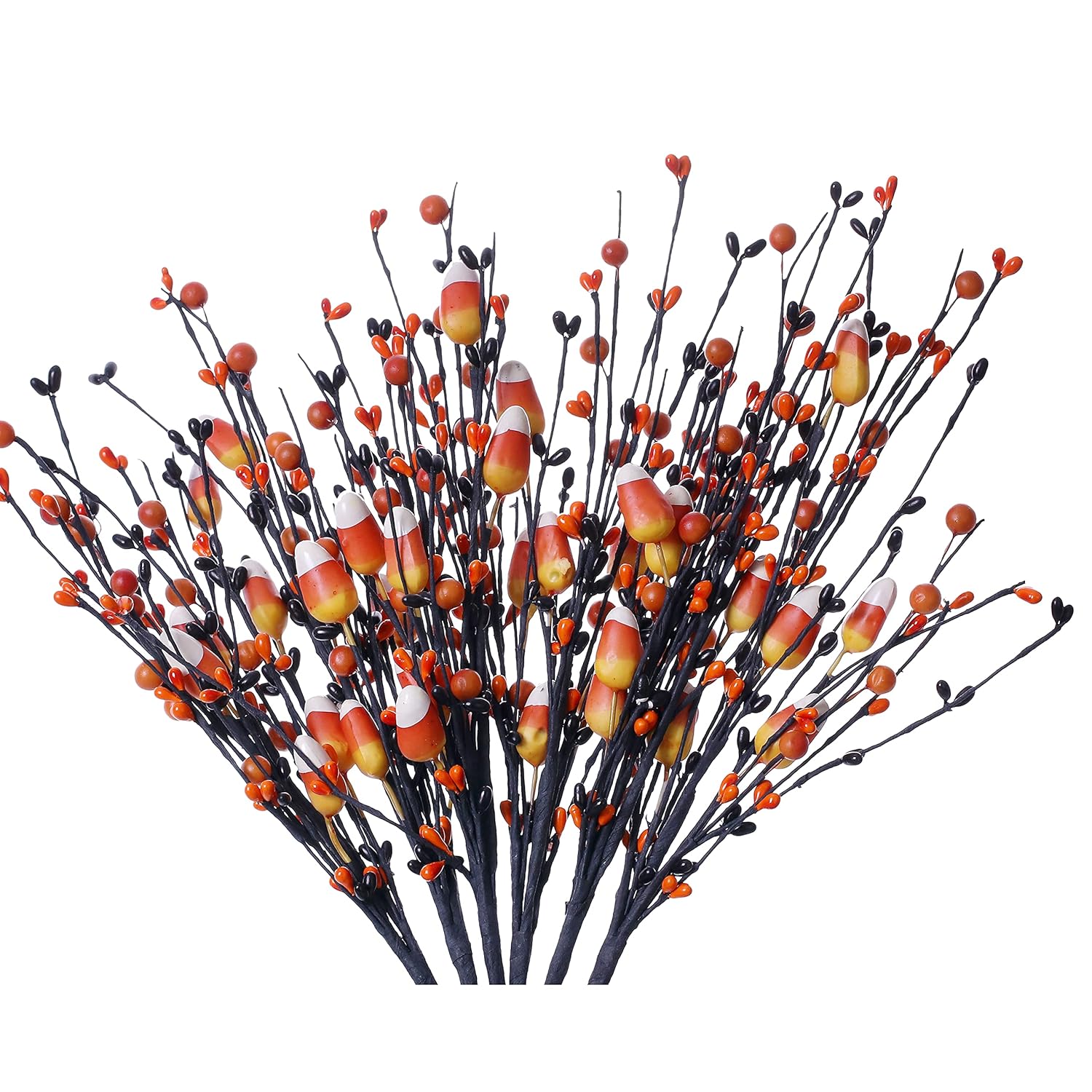 6 Pcs Halloween Picks,17In/43Cm Tall Artificial Fall Stems Halloween Berry Spray With Fake Candies For Holiday And Fall Decor