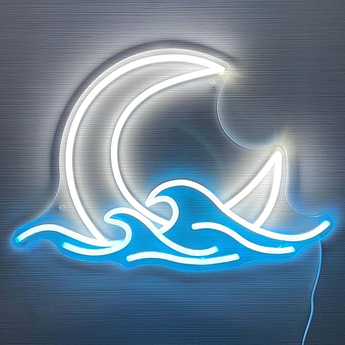 Moonrise Neon Sign Moon Over Sea LED Wall Light Anime Room Decor for Bedroom Living Room