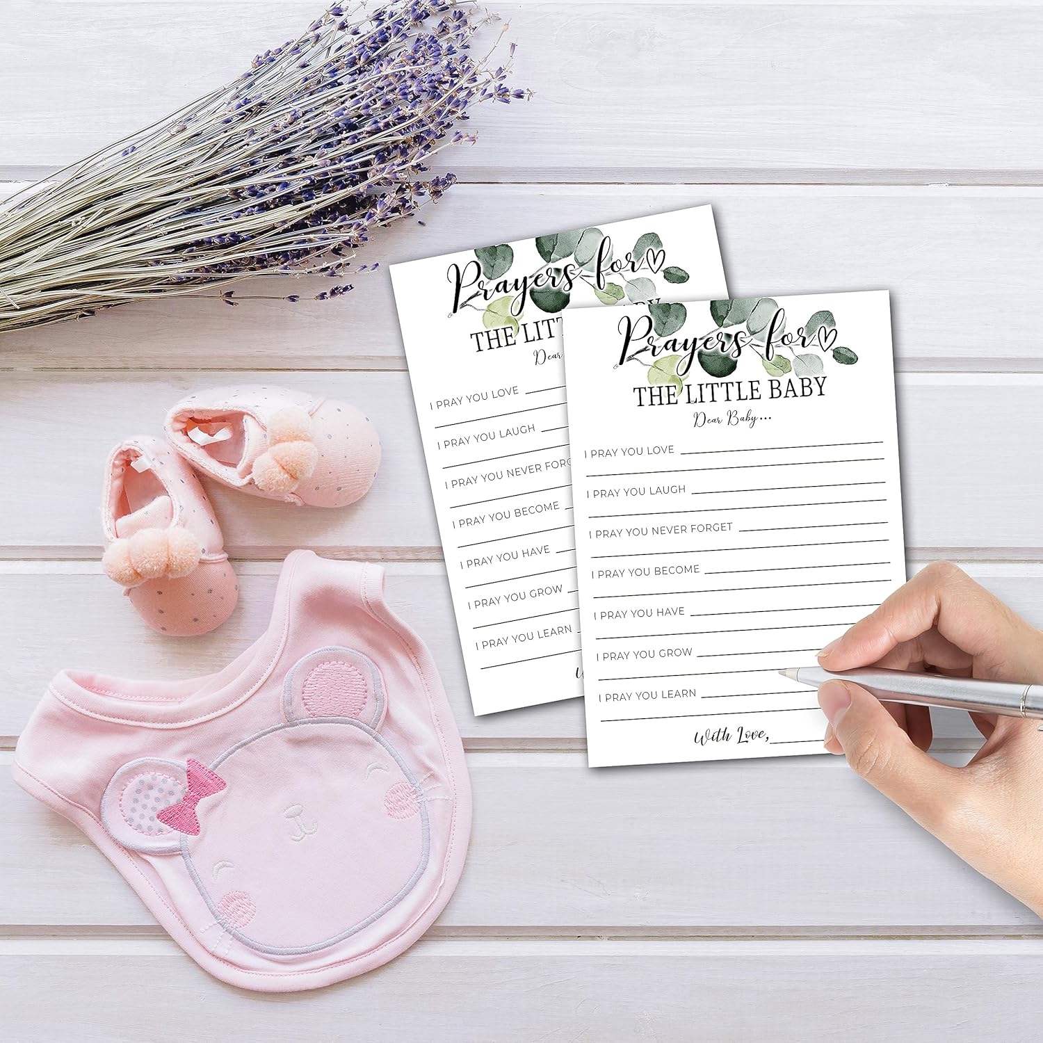 Greenery Prayers For The Little Baby Baby Shower Games, 25 Eucalyptus Gender Neutral Cards, Gender Reveal Party Game Set For Women, Men-A15