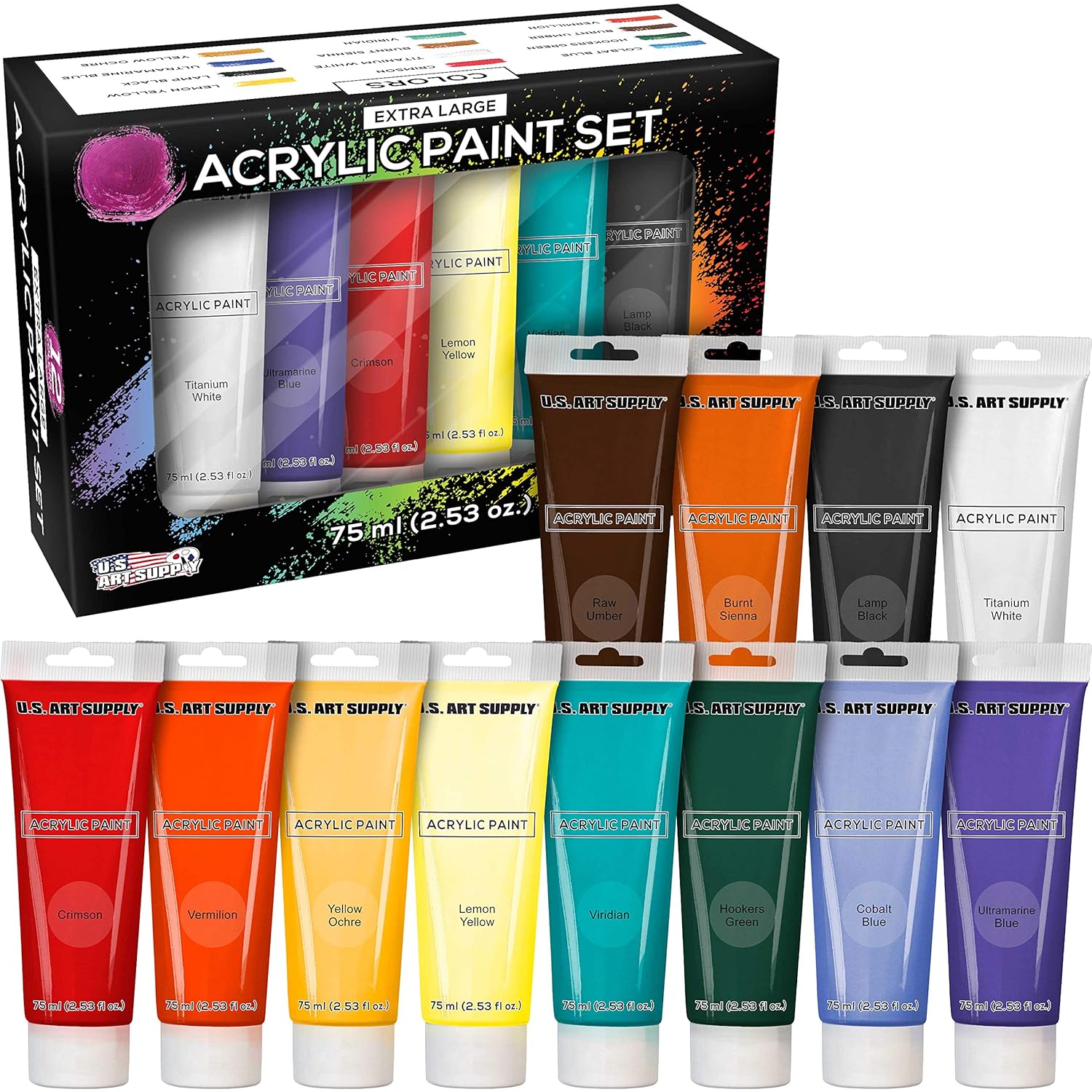 12 Color Set Of Acrylic Oil Paint 75Ml Tubes - High Opacity, Strong Tinting Strength, Oil Paints For Canvas Painting, Wood & Media