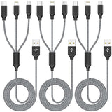3 Pack 4FT 3 in 1 Multi Charging Cable Nylon Braided USB Charger Cord for Lightning USB C Micro USB