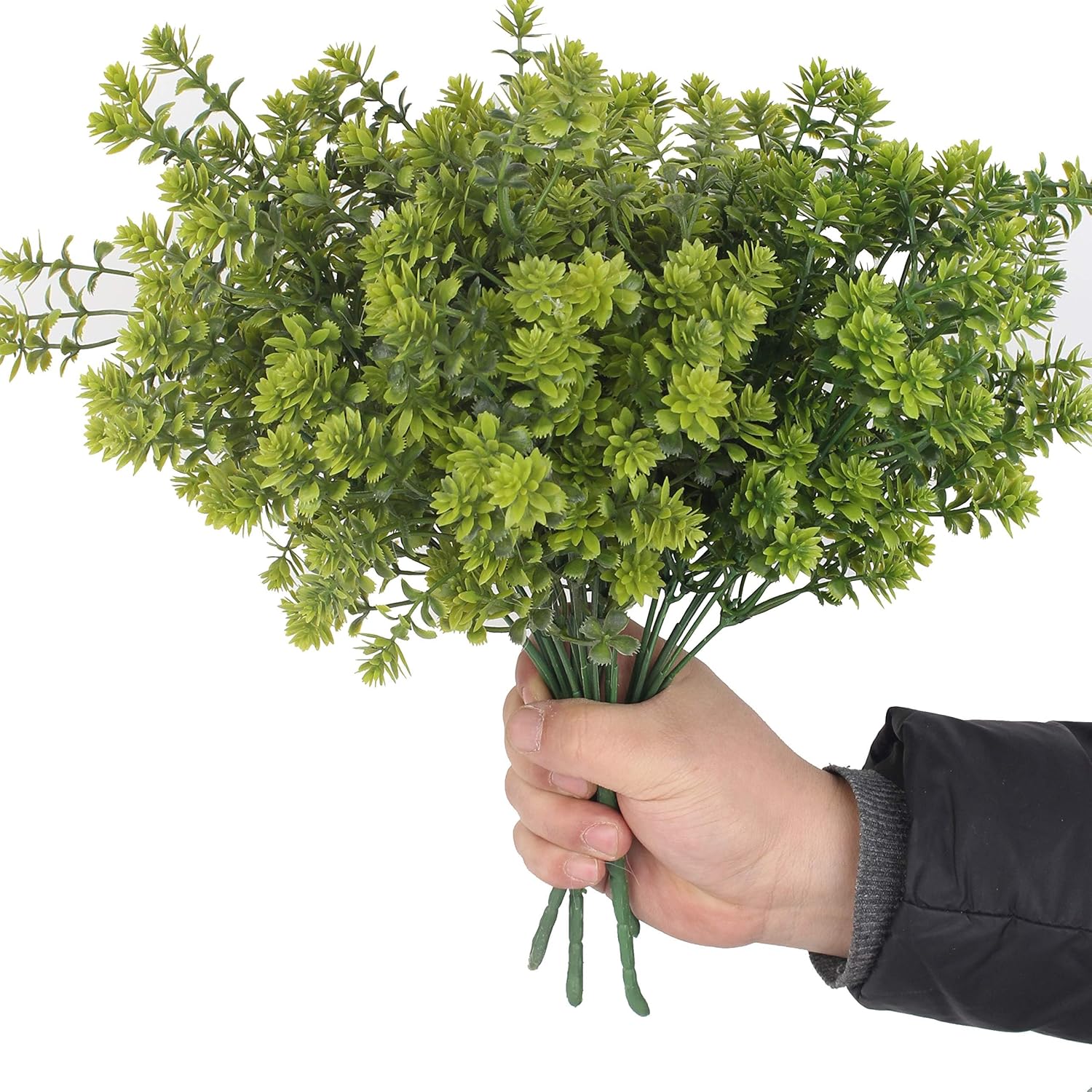Artificial Flower 6Bundles Outdoor Uv Resistant Plants Shrubs Boxwood Plastic Leaves Fake Bushes Greenery For Farmhouse Home Kitchen Window Box Patio Yard Indoor Garden Office Wedding Decor(Green)