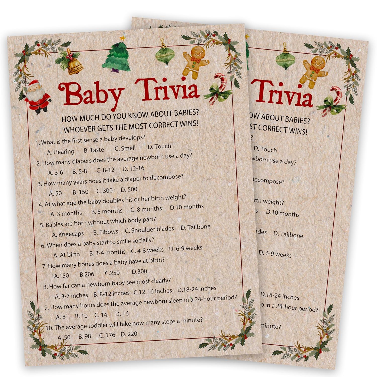 Baby Shower Game, Christmas Gender Reveal Party Supplies, Christmas Baby Trivia Game Kit, Santa Baby Shower Activity Decor, Xmas Baby Shower Gifts Favors, 25 Winter Game Cards With Answer Card -05