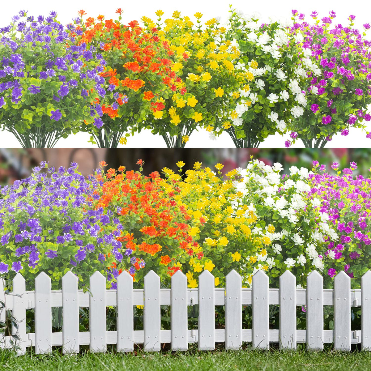 20 Bundles Outdoor Artificial Fake Flowers Uv Resistant Boxwood Faux Plastic Plants For Hanging Garden Porch Window Box Outside Decoration(Mix)