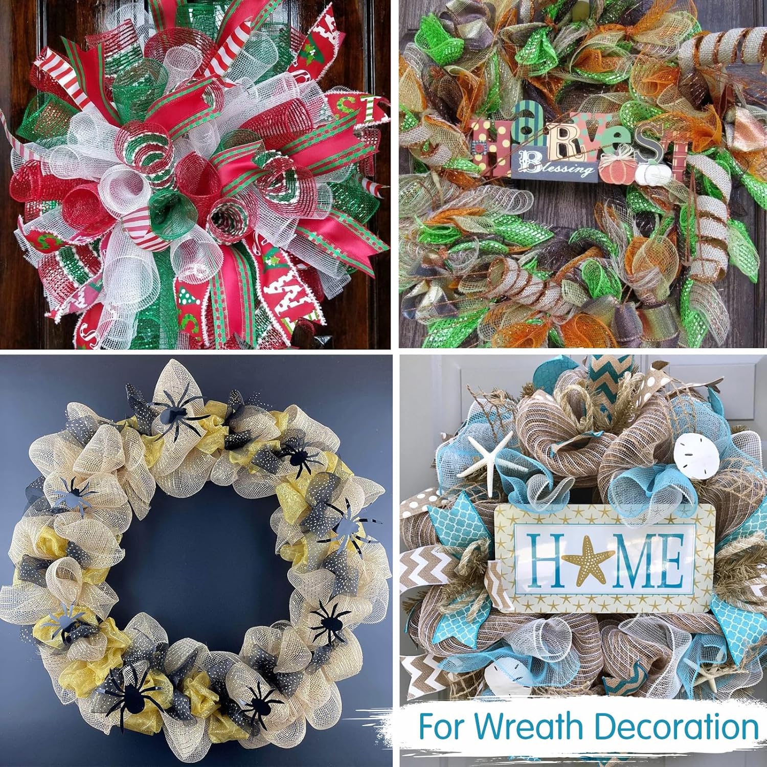 4 Roll 10 Inch Red Striped Decorative Mesh Ribbon Rolls, Fabric Mesh With Foil For Wreaths Front Door Decor Christmas Festival Party Accessories Party Decoration Supplies (10Yds/Roll