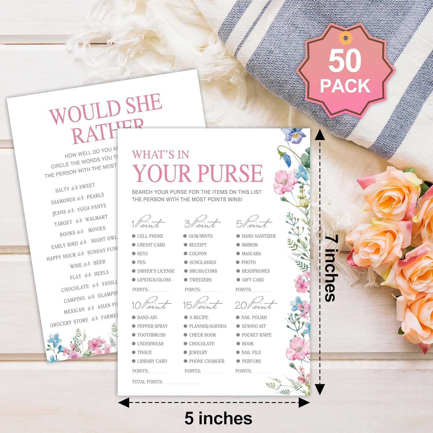 Bridal Shower Games Set– 50 Pack, Floral Wedding Party Games Cards, 4 Game Designs, Newlyweds Party Decoration, Engagement Party Games Supplies, Bachelorette Party Ideas -01