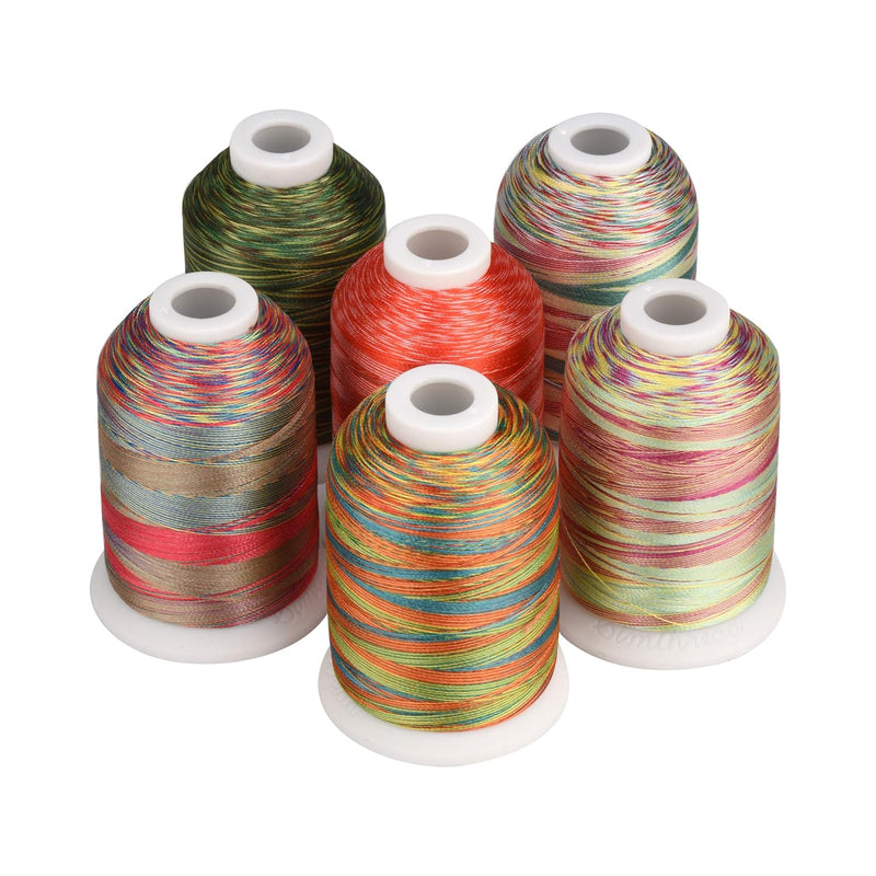 6 Colors Polyester Variegated Embroidery Machine Thread 1100 Yards (1000M) For