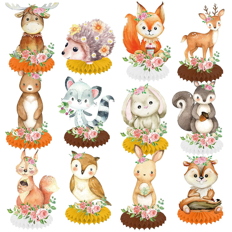 12Pcs Woodland Baby Shower Decorations Woodland Animals Honeycomb Cent